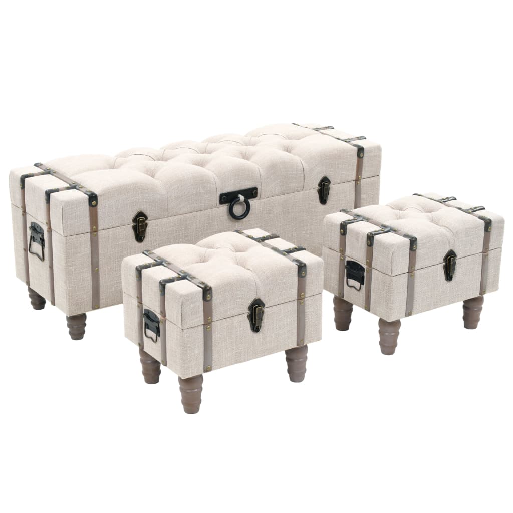 Aufbewahrungsbank-Set 3-tlg. Massivholz und Stahl 112x37x45 cm – Bild 1